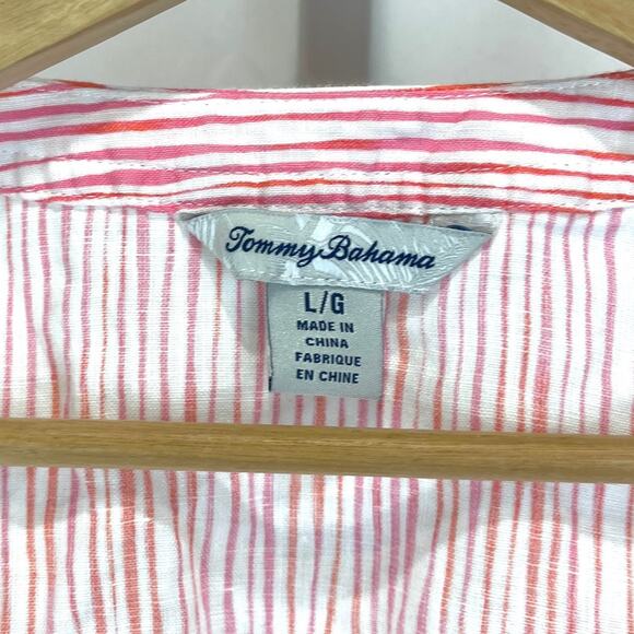 TOMMY BAHAMA Overseas Hideaway Linen Tank Top Lace Up Stripe Pink White Size L - Picture 3 of 10